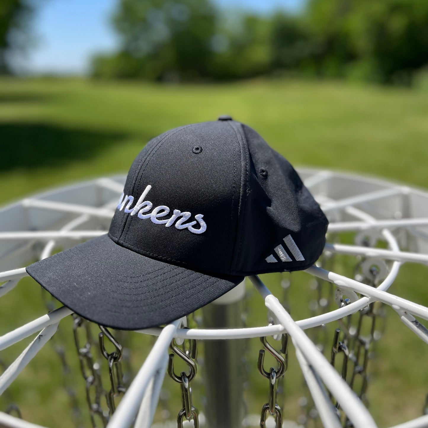 Clankers Disc Golf Hat — Adidas Performance, Moisture-Wicking & UPF 50+ (Black | White)